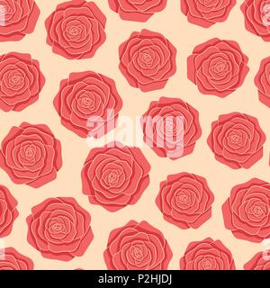 Vector red roses seamless pattern on the beige background. Delicate floral ornament. Stock Vector