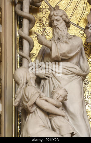 Moses lifts up the brass serpent, altar of the Holy Cross in Zagreb cathedral dedicated to the Assumption of Mary Stock Photo