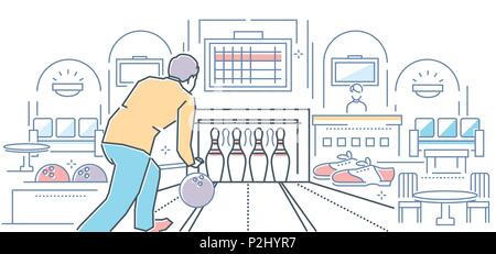 Bowling - modern line design style colorful illustration Stock Vector