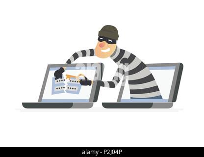 Hacker stealing password - cartoon people characters illustration Stock Vector