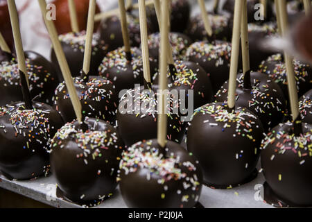 Chocolate apples, chocolate covered fruit detail Stock Photo