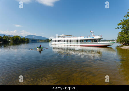 Boat on lake Staffelsee, Seehausen am Staffelsee, near Murnau, Blue Land, district Garmisch-Partenkirchen, Bavarian alpine forel Stock Photo