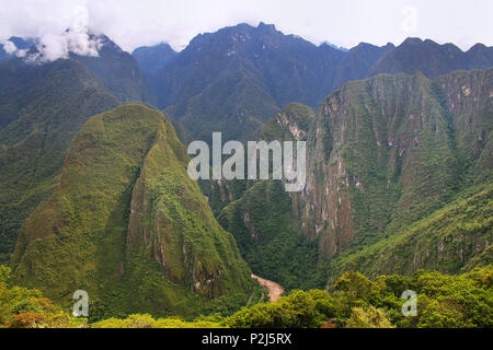 Urubamba River valley near Machu Picchu in Peru. This river formed the Sacred Valley which was appreciated by the Incas due to its special geographica Stock Photo