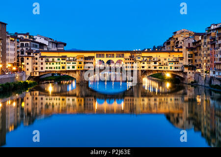 Downriver view of Ponte Vecchio, Florence, Italy