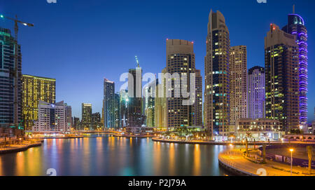 Yachts in the harbour at Dubai Marina and skyscrapers, Dubai, Unites Arab Emirates, UAE Stock Photo