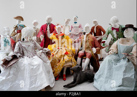 Mannequins wearing paper 18th century style clothing Stock Photo