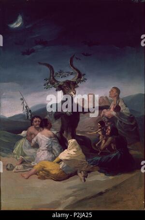 'Witches' Sabbath', 1797-1798, Oil on canvas, 44 x 31 cm. Author: Francisco de Goya (1746-1828). Location: MUSEO LAZARO GALDIANO-COLECCION, MADRID, SPAIN. Stock Photo