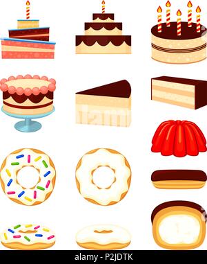 Colorful cartoon 12 dessert icon set Stock Vector