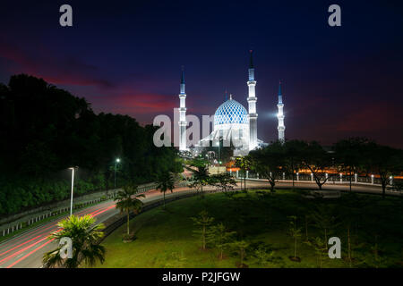 Salahuddin Abdul Aziz Shah Mosque (also known as the Blue Mosque, Malaysia) during sunrise located at Shah Alam, Selangor, Malaysia. Stock Photo