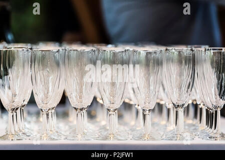Empty wine glasses on a table. Stock Photo