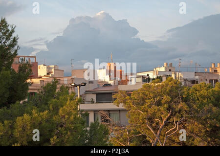 PALMA DE MALLORCA, SPAIN - NOVEMBER 15, 2011: Rooftop view and vegetation of residential homes in Santa Catalina on November 15, 2011 in Palma de Mall Stock Photo