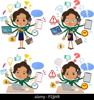 A set of women who perform multitasking in the office. There are things to do smoothly and a pattern that is in a panic. It's vector art so it's easy  Stock Vector