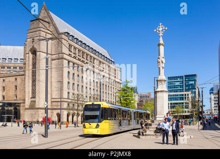 England Manchester England greater Manchester City centre city center manchester tram on st peters square manchester uk Stock Photo