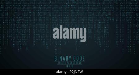 Binary code background. Blue glow. Falling figures. Global network. High technologies, programming, sci-fi. Vector illustration EPS 10 Stock Vector