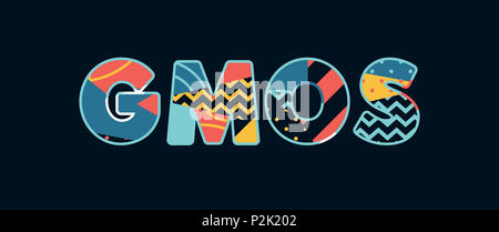 The word GMOS concept written in colorful abstract typography. Stock Photo