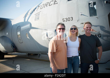 Director Peter Berg and actors Kurt Russel and Kate Hudson visited Keesler Air Force Base Sept. 10 as part of a prescreening of their new film, Deepwater Horizon. (U.S. Air Force photo/Senior Airman Heather Heiney) Stock Photo