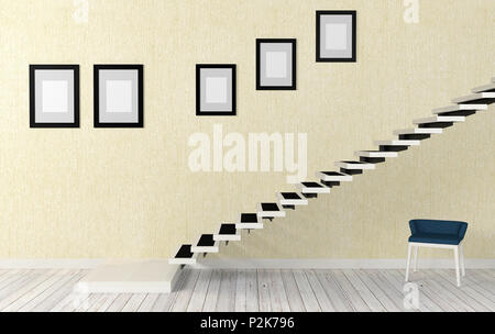 White staircase room interior in modern and minimal style, 3D rendering Stock Photo