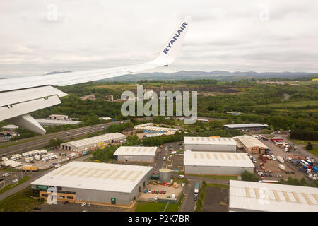 Looking down onto an industrial park near Edinburgh from the air. Stock Photo