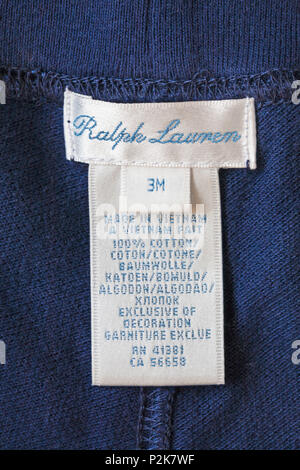 label in Ralph Lauren baby boys top clothing made in Vietnam, 100% cotton  Stock Photo - Alamy