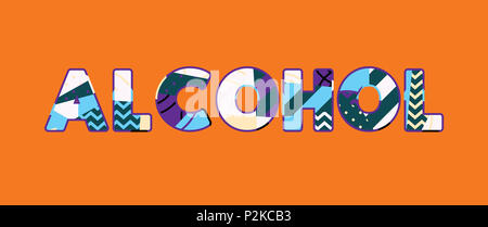 The word ALCOHOL concept written in colorful abstract typography. Stock Photo