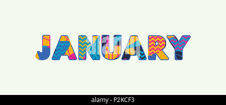 The word JANUARY concept written in colorful abstract typography. Stock Photo