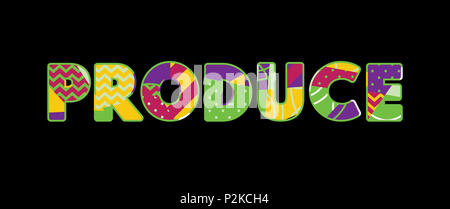 The word PRODUCE concept written in colorful abstract typography. Stock Photo