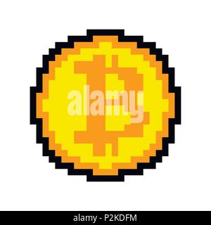 Bitcoin Pixel art isolated. crypto currency 8 bit. Cryptocurrency digital. Coin ector illustration Stock Vector