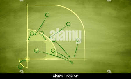 A cheery 3d illustration of a sport field for American baseball field covered with zeroes and arrows. It shows the tactics of a pitcher and a batter w Stock Photo