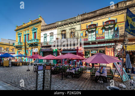 Restaurants in colorful neighborhood La Boca - Buenos Aires, Argentina Stock Photo