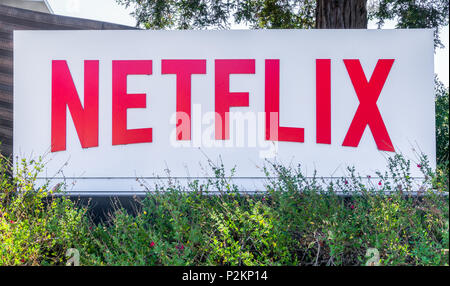 LOS GATOS, CA/USA - JULY 29, 2017: Netflix corporate headquarters and logo. Stock Photo
