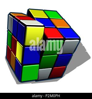 Rubik cube isolated on white background. Vector cartoon close-up illustration. Stock Vector
