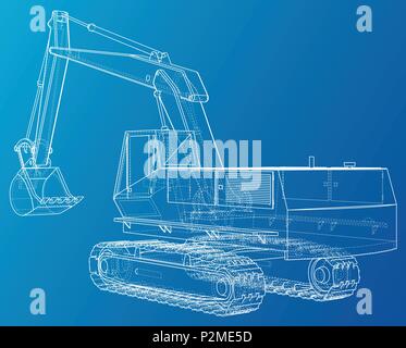 Excavator. Abstract drawing. Tracing illustration of 3d. Stock Vector
