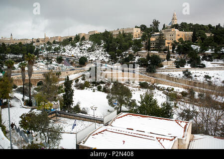 Jerusalem old city and villages around during a snow storm Stock Photo ...
