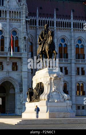Budapest, Hungary, area classified as World Heritage, equestrian statue of Count Gyula Andrássy near the Hungarian Parliament Building Stock Photo