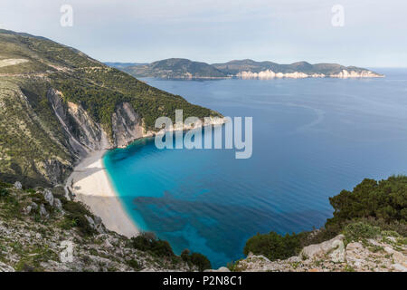 Aerial view of Myrtos beach, one of the most dramatic beaches in Greece Stock Photo