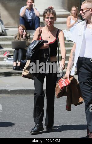 Ellie Rowsell and Theo Ellis of group Wolf Alice seen leaving Radio 1 after performing on the Live Lounge.  Featuring: Ellie Rowsell Where: London, United Kingdom When: 15 May 2018 Credit: Michael Wright/WENN.com Stock Photo