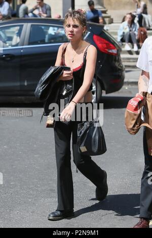 Ellie Rowsell and Theo Ellis of group Wolf Alice seen leaving Radio 1 after performing on the Live Lounge.  Featuring: Ellie Rowsell Where: London, United Kingdom When: 15 May 2018 Credit: Michael Wright/WENN.com Stock Photo