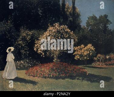 Jeanne Marie Lecadre in the Garden - 1867 - 80x99 cm - oil on canvas. Author: Claude Monet (1840-1926). Location: LOUVRE MUSEUM-PAINTINGS, FRANCE. Also known as: MUJER EN EL JARDIN. Stock Photo