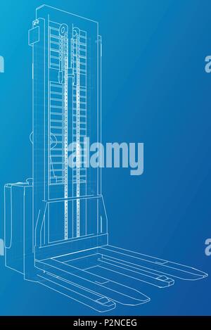 Small Warehouse Forklift. Abstract drawing. Tracing illustration of 3d Stock Vector