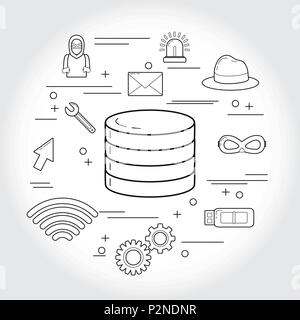 Set of cyber security symbols Stock Vector