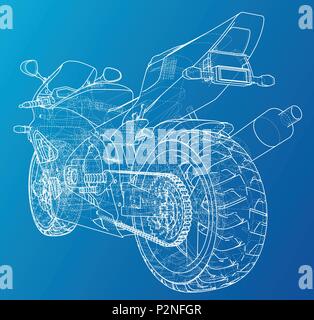 Sports bike technical wire-frame. EPS10 format. Vector created of 3d Stock Vector