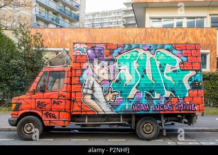 France, Paris, 13th district, street art on a truck Stock Photo