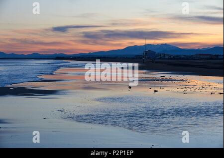 France, Aude, Gruissan beach, in the background the Canigou massif Stock Photo