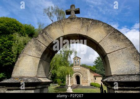 France, Marne, Reims, outside view of chapel Notre Dame de la Paix, also called chapel Foujita, through the main entrance Stock Photo