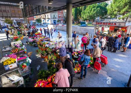 Spain, Catalonia, Figueras, Plaça Catalunya market whose roof is covered with 575 photovoltaic panels Stock Photo