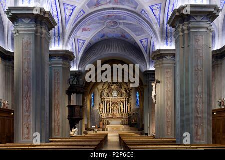 France, Haute Savoie, Megeve and St Jean Baptiste Church Stock Photo