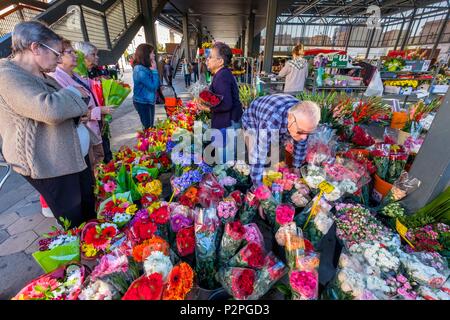 Spain, Catalonia, Figueras, Plaça Catalunya market whose roof is covered with 575 photovoltaic panels Stock Photo