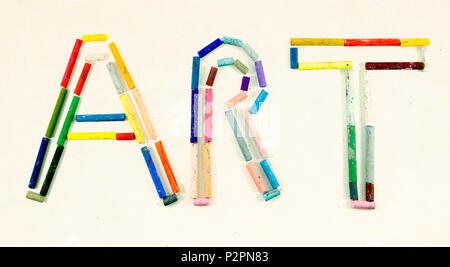 the word ART made with oil pasteles  from above Stock Photo