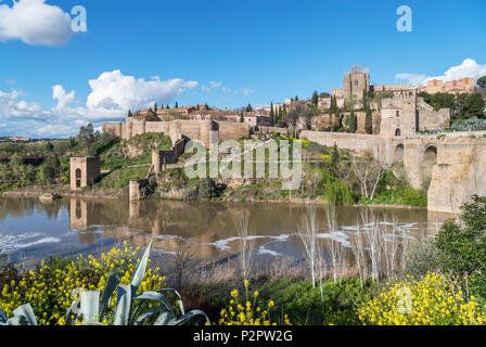 Toledo, Spain. The historic old town and River Tagus from near the Puente San Martin, Toledo, Castilla-La Mancha, Spain Stock Photo