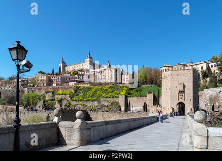 Toledo, Spain. The historic old town and Alcazar from the Puente de Alcantara, Toledo, Castilla-La Mancha, Spain Stock Photo